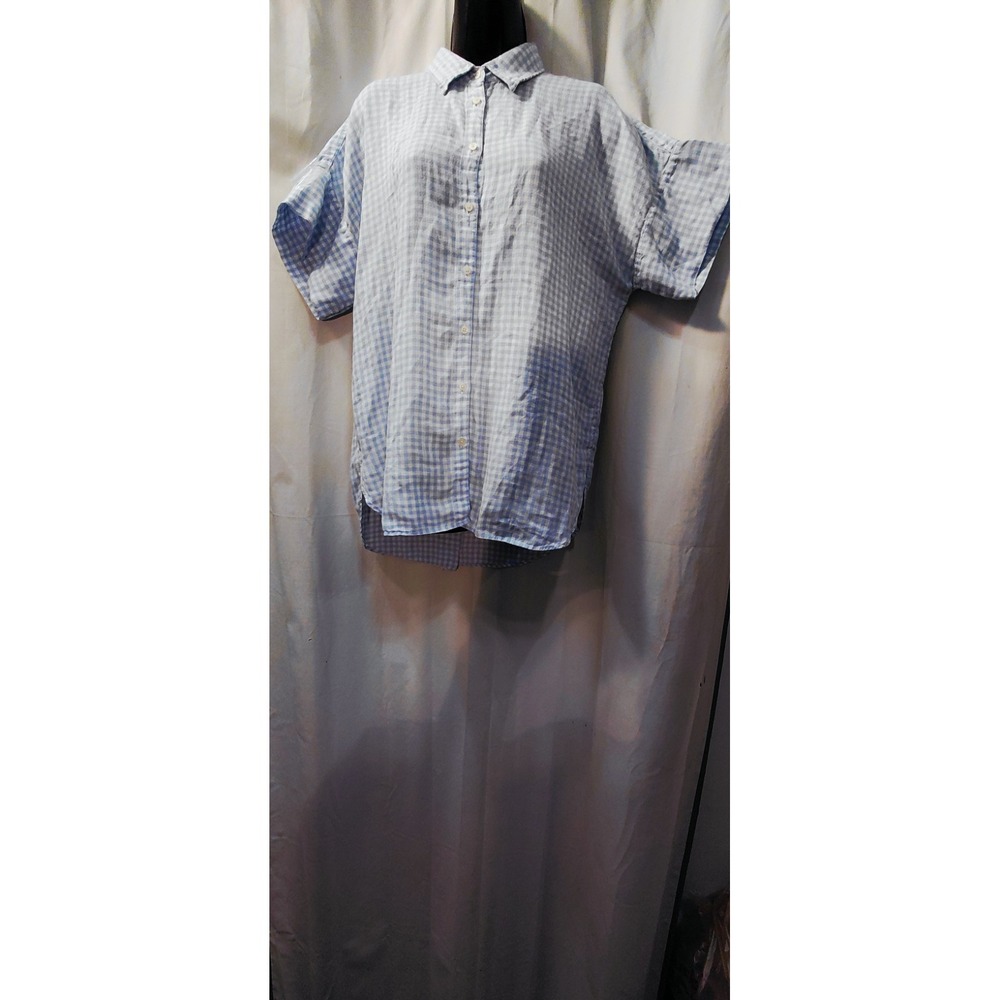 Black Lable Lauren Ralph Lauren Gingham Linen Button Down Top Blouse Y2k